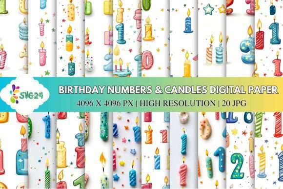 Birthday Numbers Candles Digital Paper