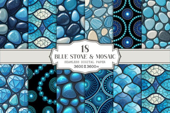 Blue Stone Mosaic Seamless Pattern