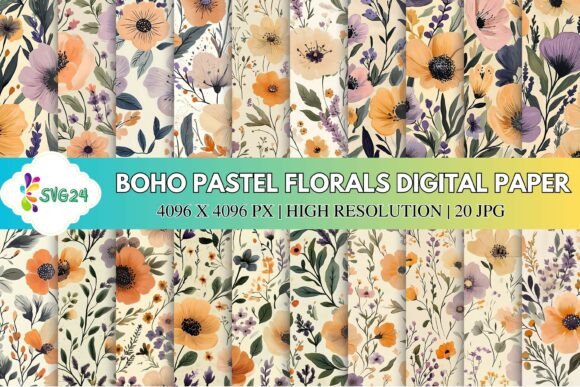 Boho Pastel Florals Digital Paper