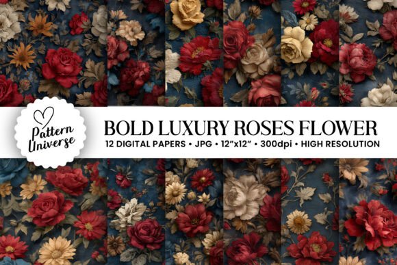 Bold Luxury Roses Digital Papers – Elevate Your Creative Projects with Style
