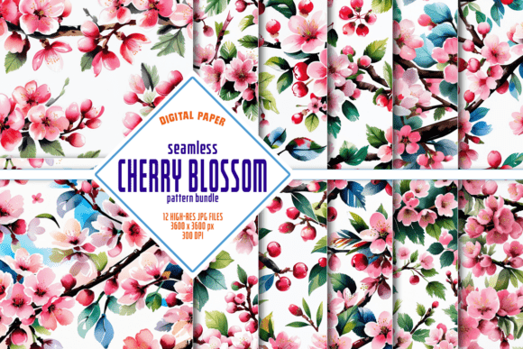 Cherry Blossom Seamless Watercolor Pack: A Versatile Digital Design Resource
