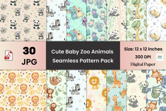 Cute Baby Zoo Animals Seamless Pattern