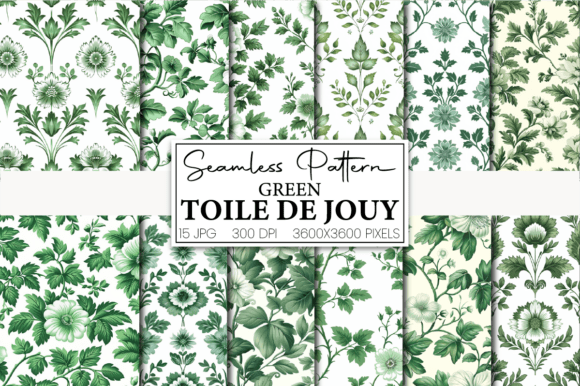 Green Toile De Jouy Digital Paper