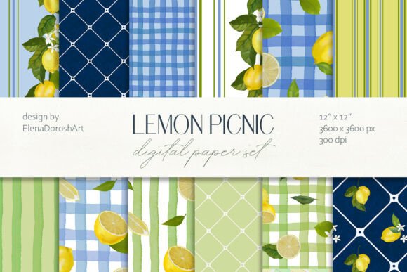 Lemon Picnic Citrus Digital Paper Pack