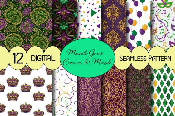 Mardi Gras Crown Mask Seamless Pattern: A Festive Design Resource for Creative Professionals