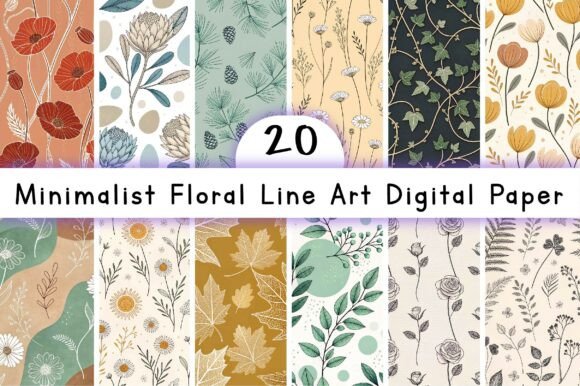 Minimalist Floral Line Art Digital Paper
