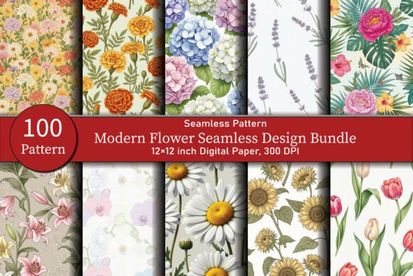 Modern Flower Seamless Design Bundle