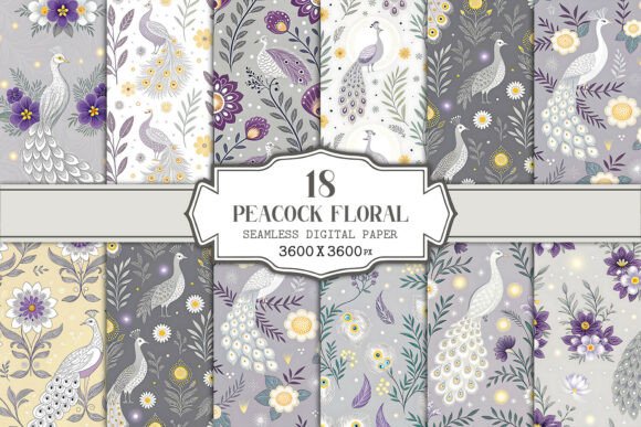 Peacock Floral Seamless Pattern Bundle: Elegant and Versatile Design Resource