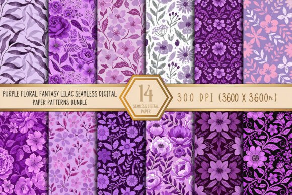 Purple Floral Fantasy Lilac Seamless Patterns for Creative Projects
