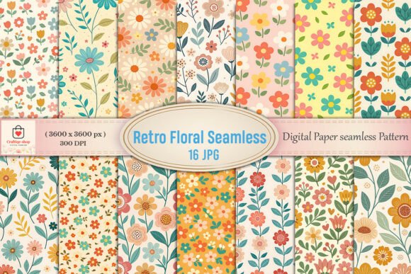 Retro Floral Seamless Digital Papers: A Timeless Addition to Your Creative Projects