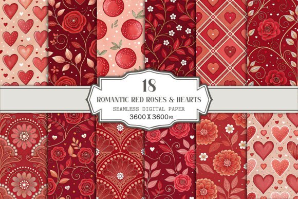 Romantic Red Roses Hearts Seamless