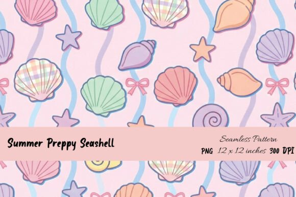 Summer Preppy Seashell Seamless Pattern