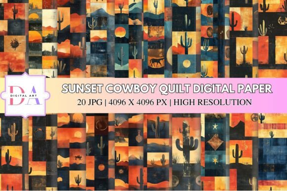 Sunset Cowboy Quilt Digital Paper