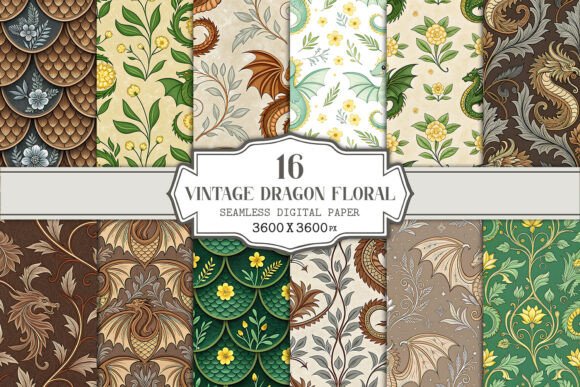 Vintage Dragon Floral Seamless Pattern: A Timeless Addition to Your Creative Projects