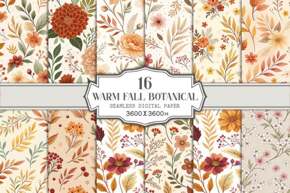Warm Fall Botanical Digital Paper Pack