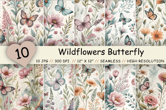 Wildflowers Butterfly Watercolor Pattern: A Versatile Digital Design for Creative Projects