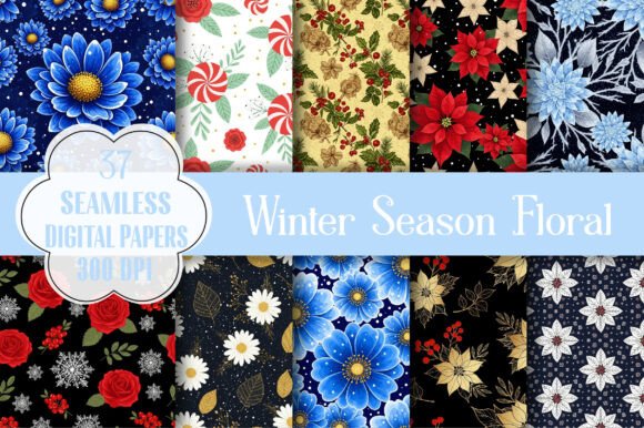 Winter Season Floral Digital Papers