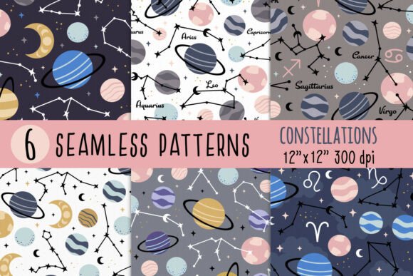 Zodiac Sign Digital Paper, Constellation